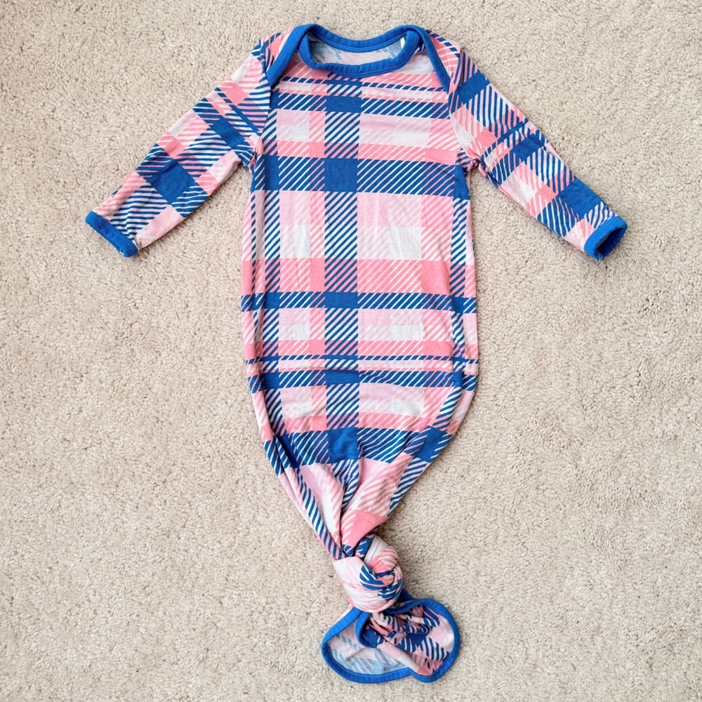 Little Sleepies Pink and Blue Plaid Knotted Gown